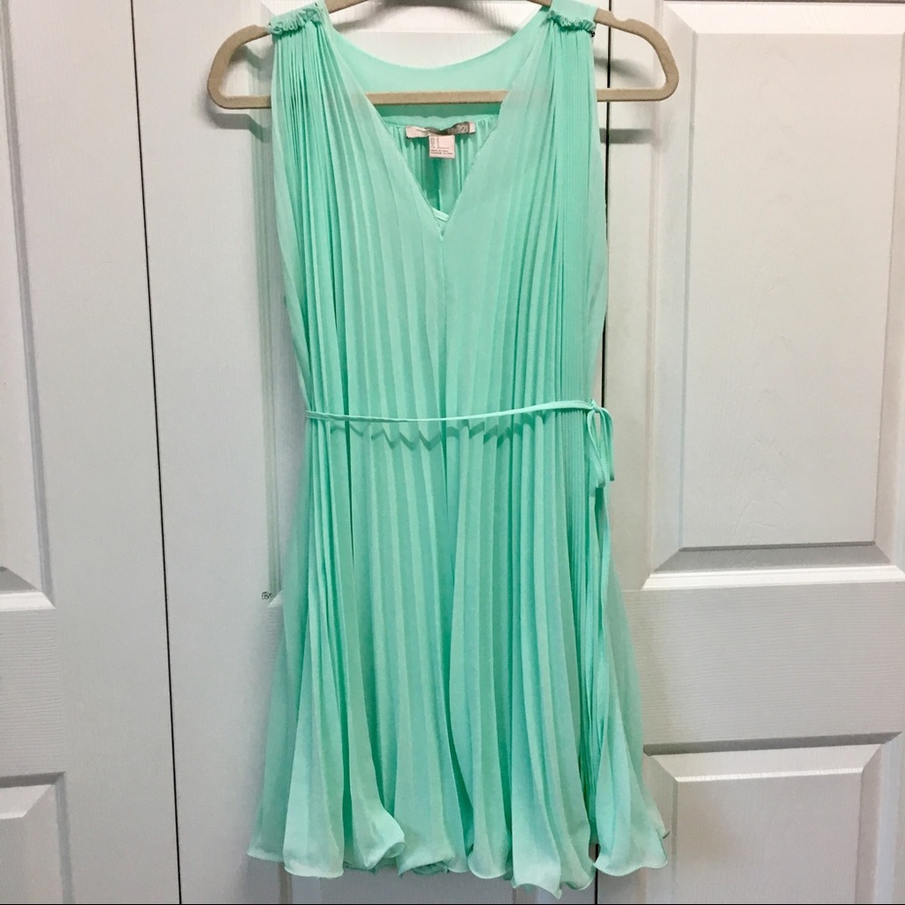 Mint Pleated Tie Waste Dress
